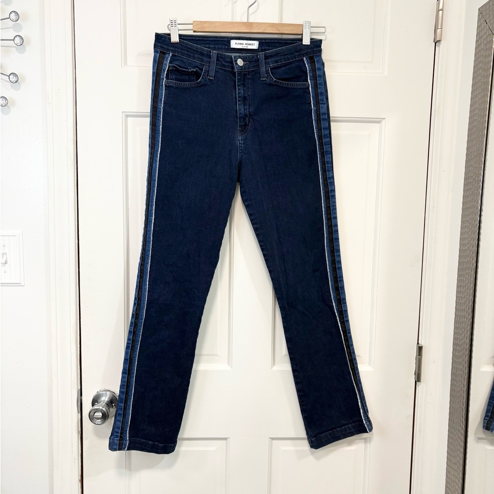 Flying Monkey Platinum High‎ Rise Jeans Side Stripe Straight Leg Dark Wash Sz 29
